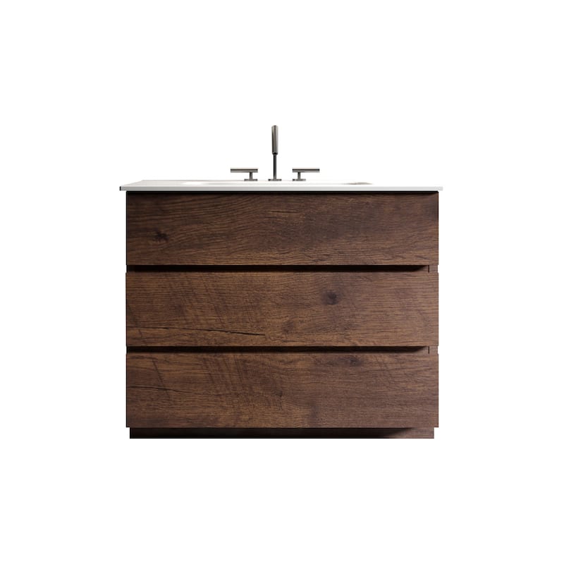36"Freestanding Bathroom Vanity with Engineered Stone Sink - Walnut