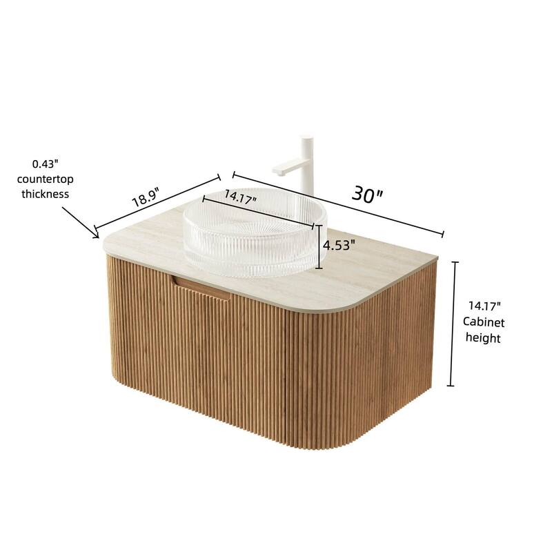 Floating Bathroom Vanity with Transparent Round Glass Basin