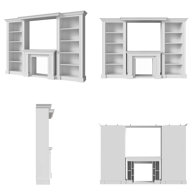 Electric Fireplace Mantel with Bookshelves, 115.5" Entertainment Center with Built-in Shelving