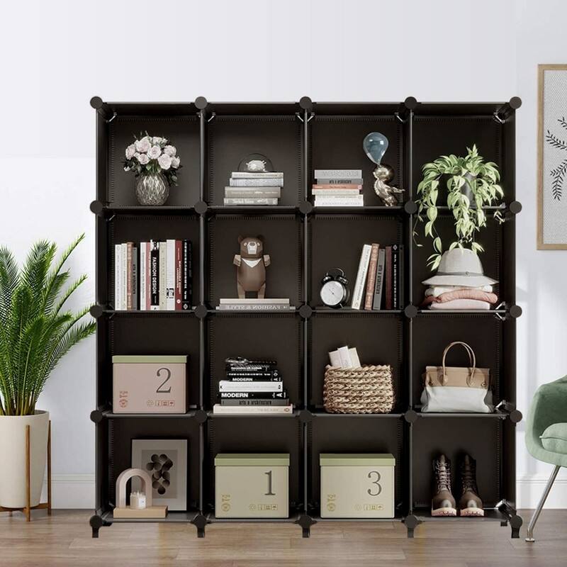 14 Cube Stackable Shoe Rack Organizer DIY Plastic Shoe Storage Cabinet - N/A