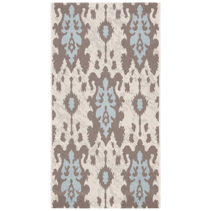 SAFAVIEH Courtyard Simonetta Indoor/ Outdoor Waterproof Patio Backyard Rug - 2' x 3'7" - Beige Dk Beige/Aqua Weft