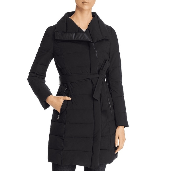 Tahari Women's Asymmetrical Belted Puffer Coat, Black. Opens flyout.