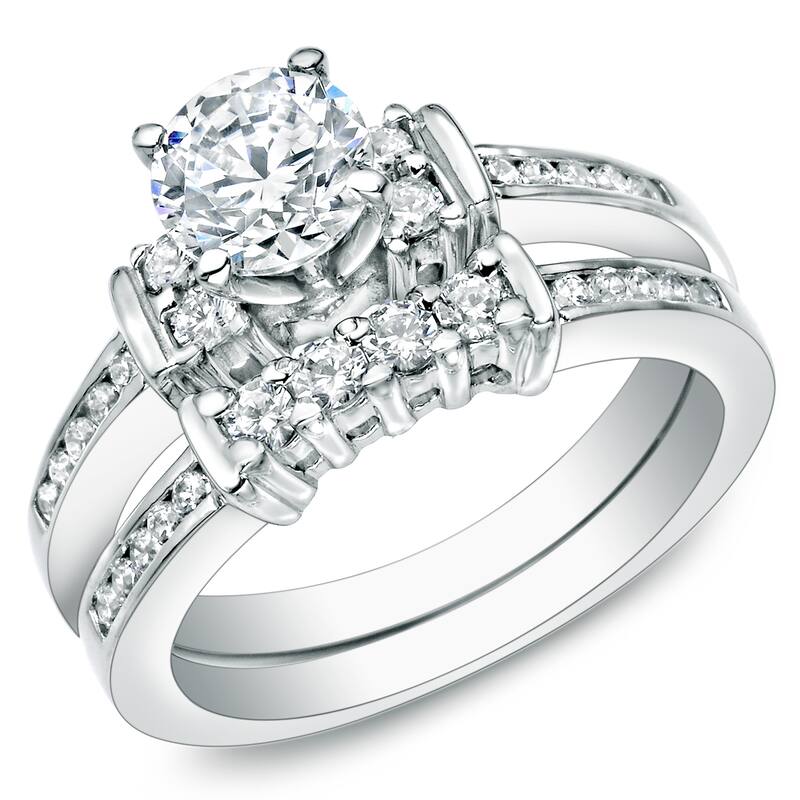 Auriya 1 CTW Round Diamond Engagement Ring Set Three-Stone Style 14k Gold - White - 10