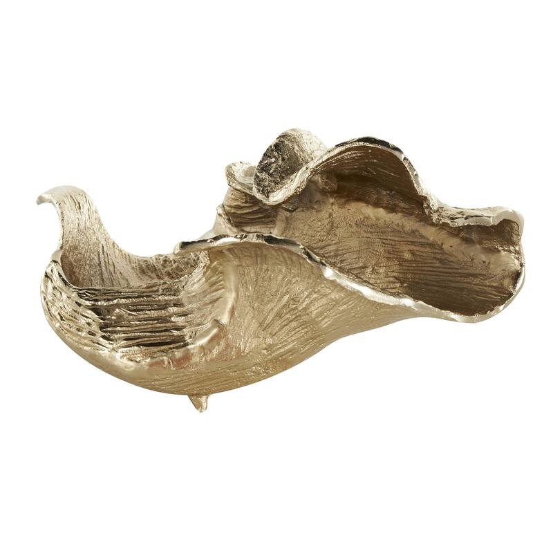 Aluminum Metal Leaf Textured Folded Leaf Decorative Bowl - Gold - Roche River Decor