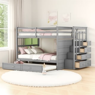 Full Over Full Bunk Bed with Twin Size Trundle and Staircase - Bed Bath ...