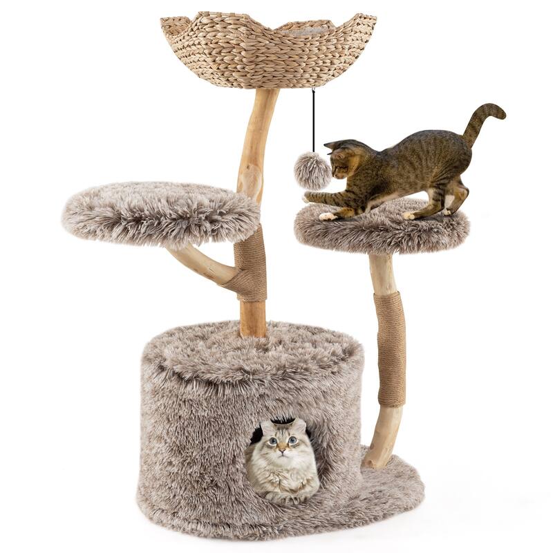 Grey 4-Tier Cat Activity Center with Plush Perch and Condo Hideout and Jute Scratching Posts - 23.5" x 41.5"