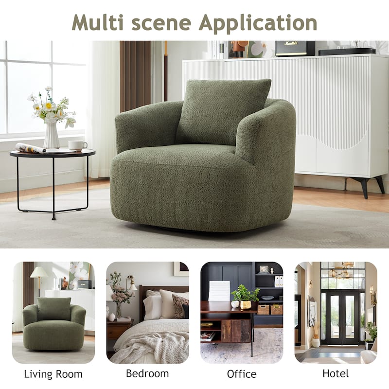 360°Swivel Chair, 38.2" Accent Chair Sofa, Upholstered Swivel Barrel Sofa Chair with a Throw Pillow