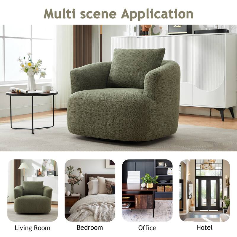 Swivel Chair with Throw Pillow & Spring Seat