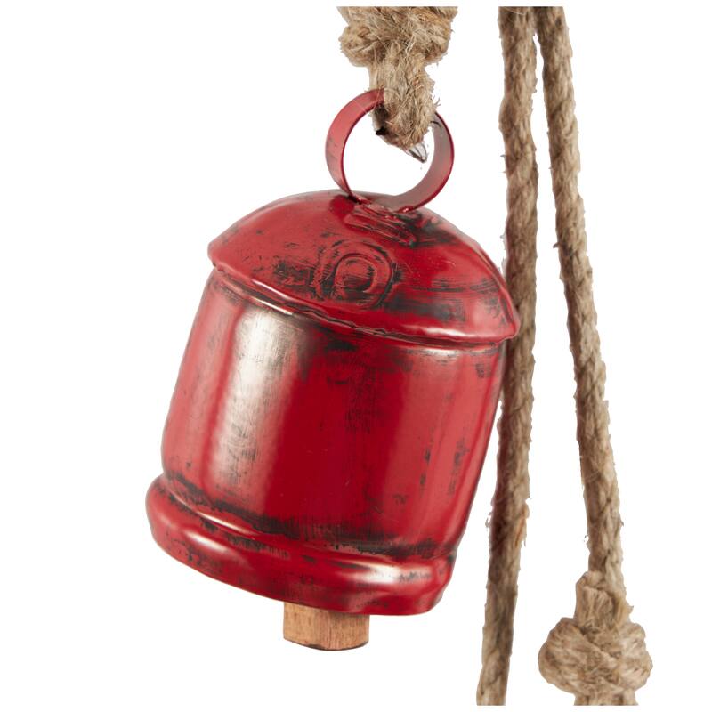 Gold or Red Metal Handmade Tibetan Inspired Decorative Cow Bell with Jute Hanging Rope