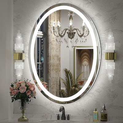 KIOTEE Super Bright Oval LED Lighted Anti-Fog Tempered Glass Bathroom Vanity Mirror with ETL and 3-Year Warranty