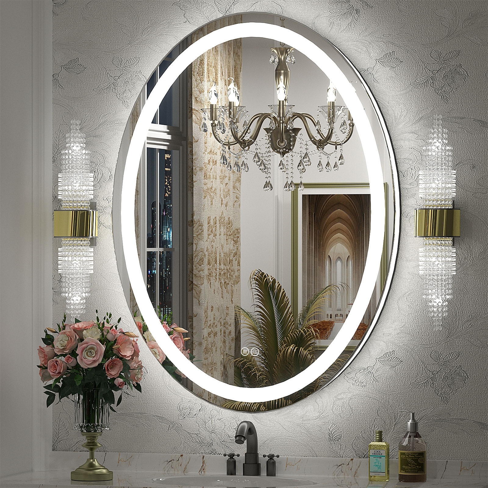 Super Bright Oval LED Lighted Anti Fog Bathroom Vanity Mirror