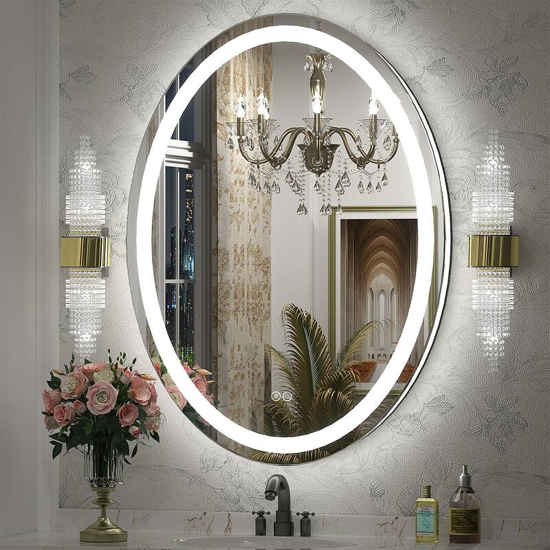 KIOTEE Super Bright Oval LED Lighted Anti-Fog Tempered Glass Bathroom Vanity Mirror with ETL and 3-Year Warranty - 32x24