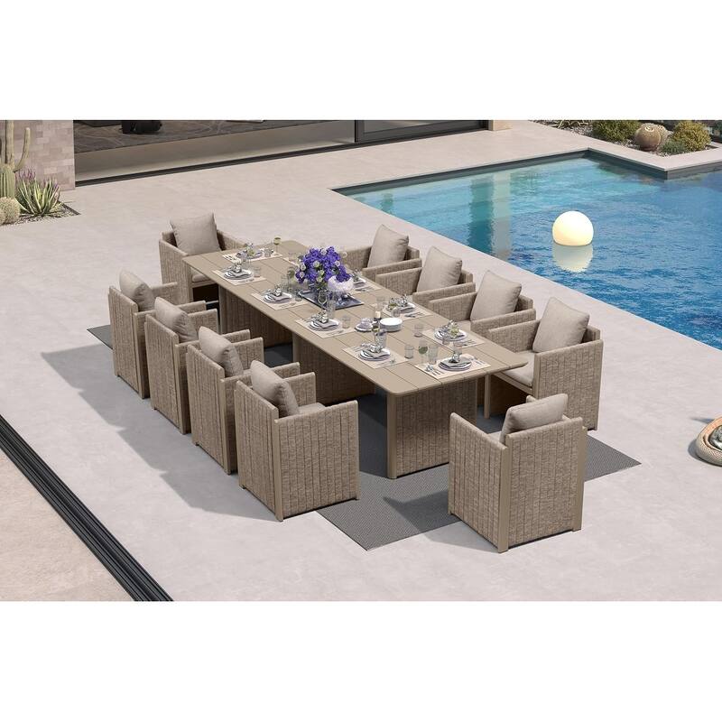 PURPLE LEAF Sanori Patio Dining Set Modern Large Weather-Resistant Table and Aluminum Chairs - 11-Piece Rectangle