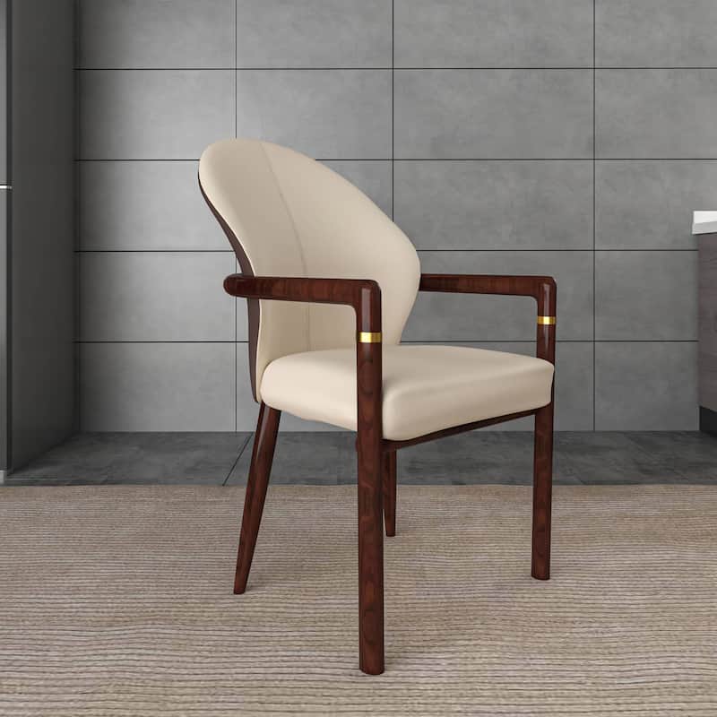 LeisureMod Set of 2 Modern Leather/Velvet Dining Chair - Elegant Armchair with Gold Accents for Home Office & Kitchen