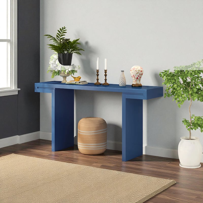 60'' Modern Console Table with Geometric Lines, Painted Finish & Adjustable Feet for Entryway, Hallway or Living Room