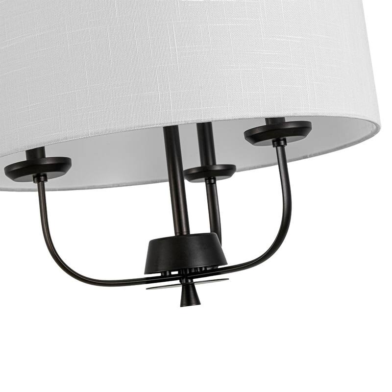 Rustic 3-Light Swoop Arm Drum Pendant with Fabric Shade - N/A