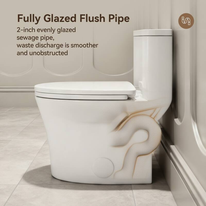 HOROW One Piece Dual Flush Elongated Toilet in White Skirted Design 12 Inch Rough In with Seat Included - N/A