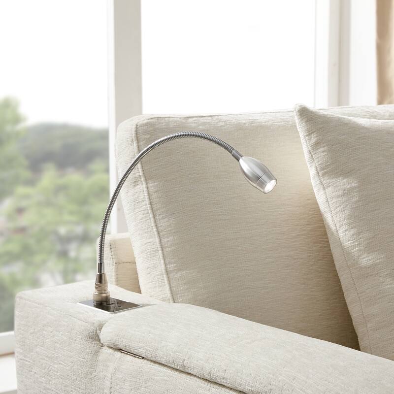 Tufted Chenille Sectional Sofa with Pull-out Bed, Flip-up Table Panel, Reading Lamp, Charging Ports, Storage Ottoman, 6 Pillows