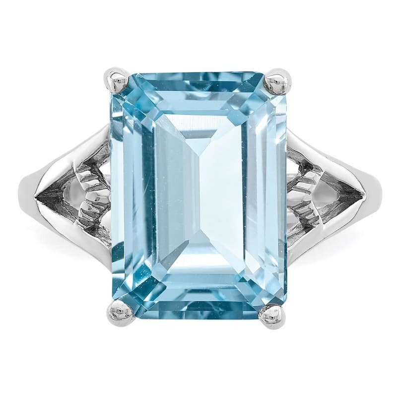 Curata 925 Sterling Silver Polished Rhodium Light Swiss Blue Topaz Ring