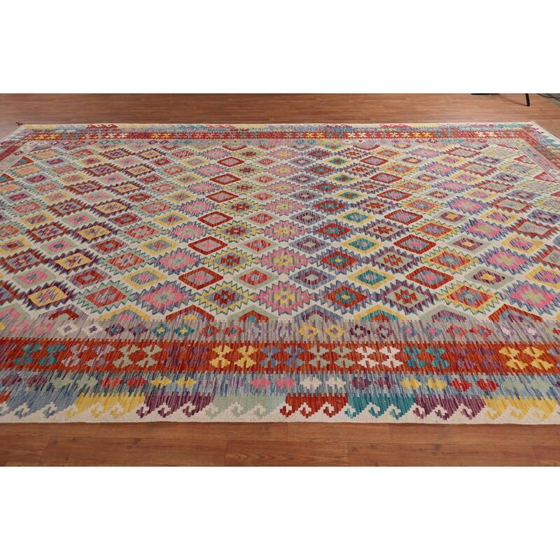 Flat Weave Geometric Kilim Oriental Large Rug Flatweave Wool Carpet - 10'1" x 15'11"