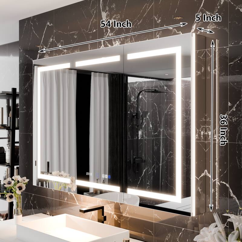 36'' H Recessed or Surface Mounted Bathroom LED Mirror Cabinet With Defogger, Dimmer, 10x magnifying