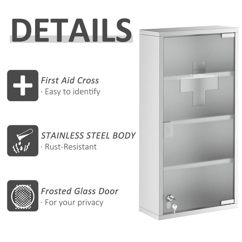 kleankin Wall Mounted Medicine Cabinet, Stainless Steel Frame,Silver