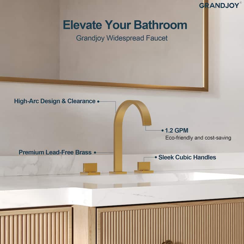 GRANDJOY High Arc Double Handle Bathroom Sink Faucet with Drain