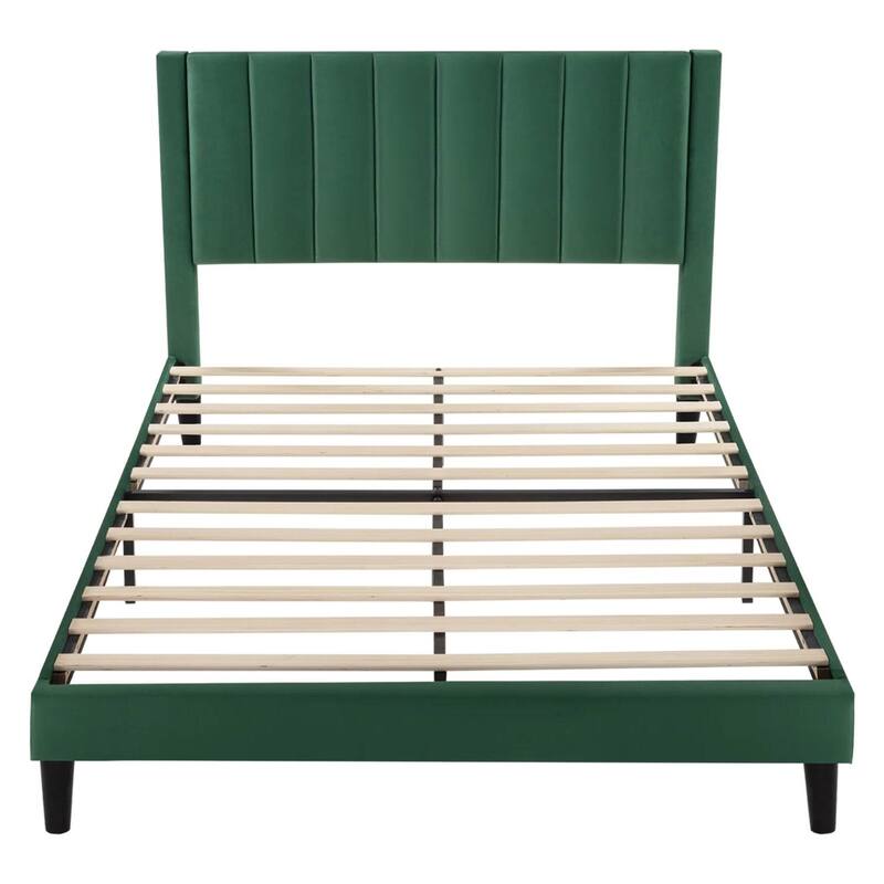 Velvet Upholstered Platform Bed Frame with Headboard