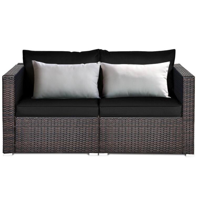 2PCS Patio Rattan Sectional Conversation Sofa Set - 29.5" x 29.5" x 25.5" (L x W x H)