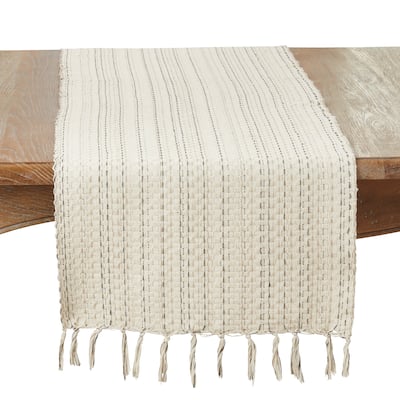 Tassel Trimmed Stripe Table Runner - 16"x72"