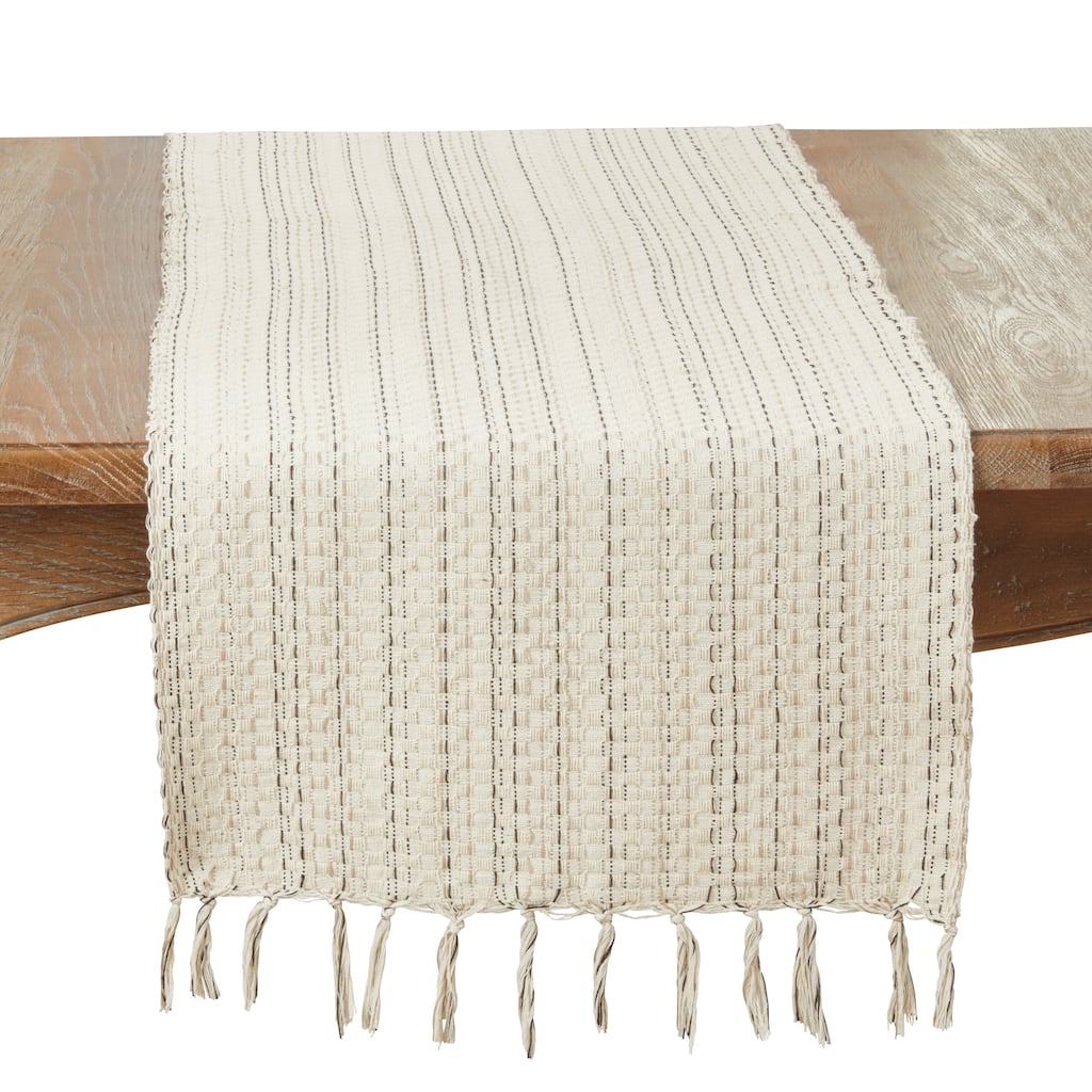 Tassel Trimmed Stripe Table Runner - 16"x72"