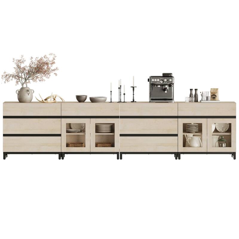 Dresser with Glass Doors, 4 in 1 Modern Chest of Drawers with Adjustable Shelves and 8 Drawers, Closet Organizers