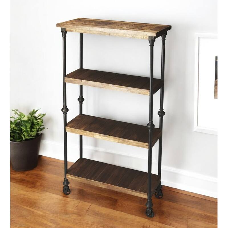 HomeRoots 62" Brown Iron and Wood Three Tier Bookcase - 31.5