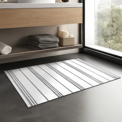 My Magic Carpet Machine Washable Area Rug Stripe Grey And White