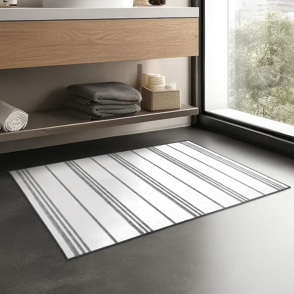 My Magic Carpet Machine Washable Area Rug Stripe Grey And White