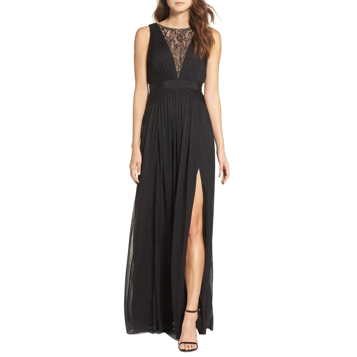 adrianna papell tulle lace gown