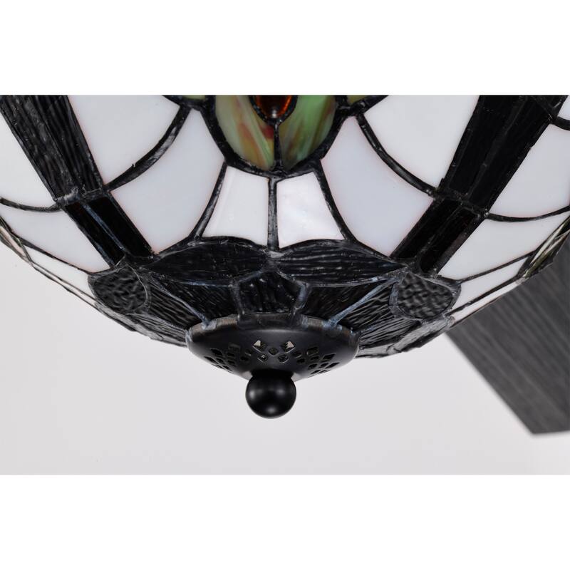 Apgrie 52-Inch Flushmount Lighted Ceiling Fan Warm Tones Tiffany Glass Lamp Black Finish