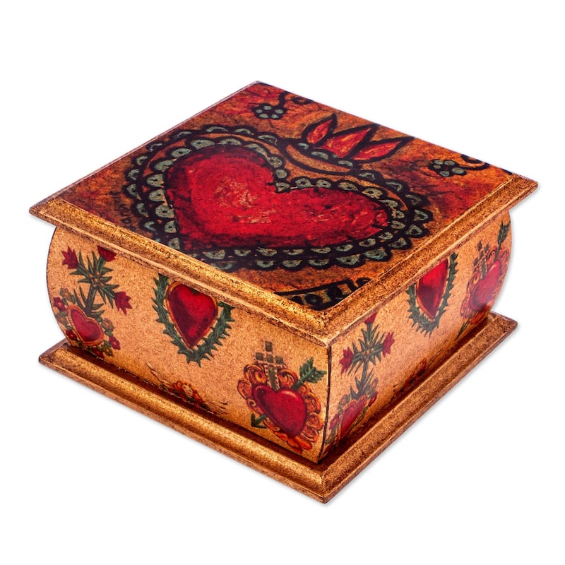 Novica Handmade Tonala Sacred Heart Decoupage Wood Decorative Box