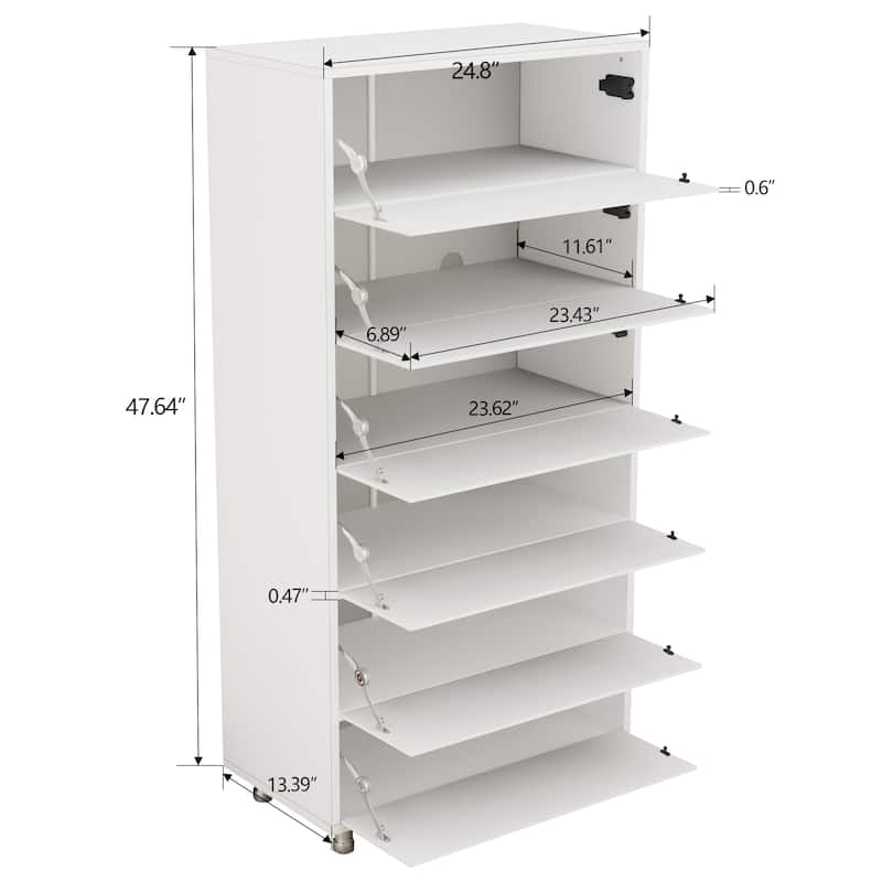 Mirror Shoe Cabinet with 6 Flip-Down Drawers, Storage Organizer with Hand-Touch Door and Metal Legs
