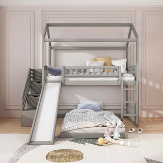 Modern Twin over Twin Bunk Bed with Two Drawers and Slide - Bed Bath ...