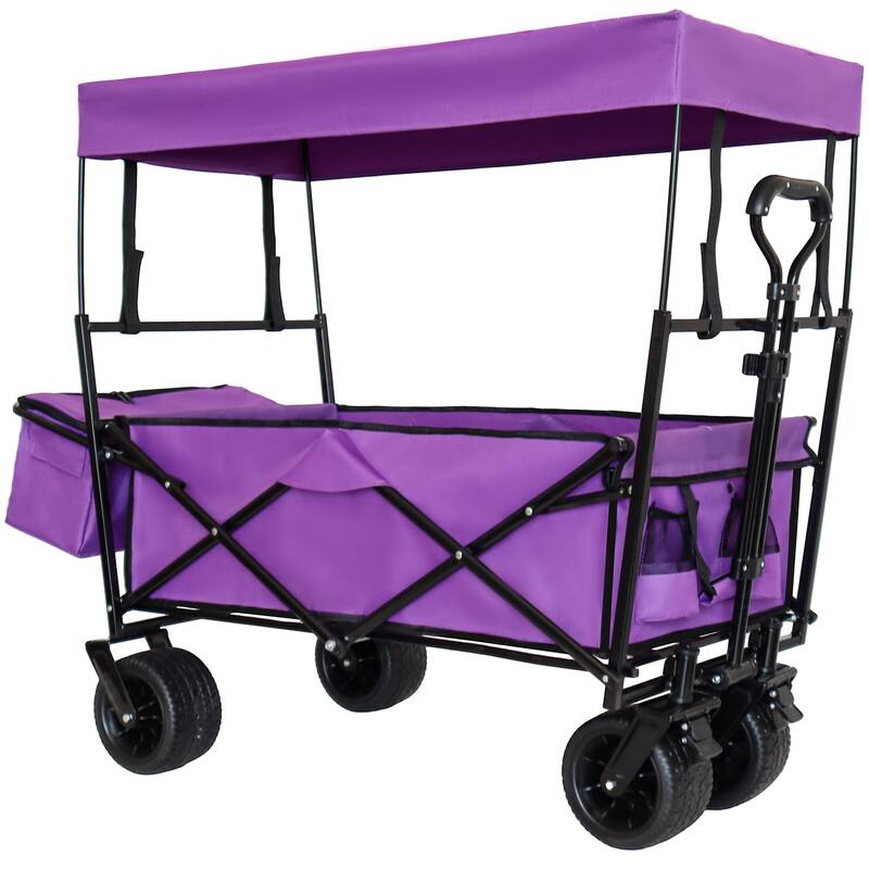 480Lbs Collapsible Wagon with Canopy,Wagon Stroller with 7" All-Terrain Wheels, Lightweight Foldable Wagon, Large Capacity