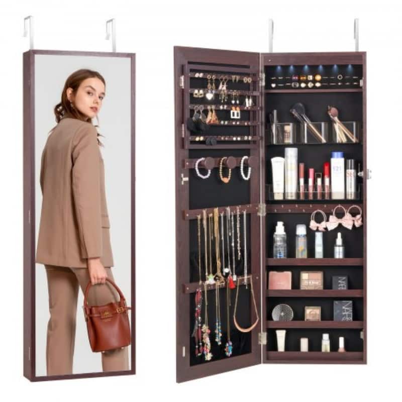 Wall Mounted Jewelry Cabinet with Full-Length Mirror and Lock