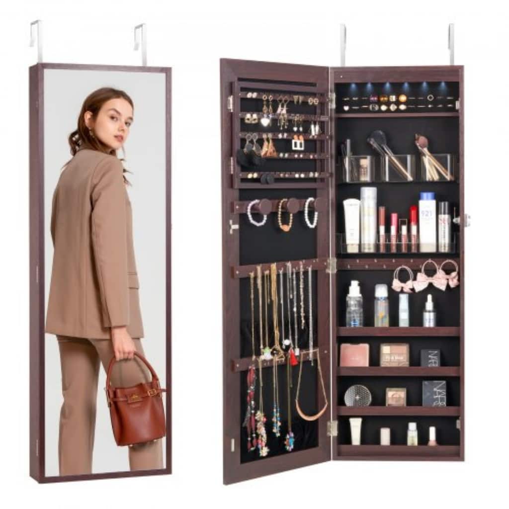 Wall Mounted Jewelry Cabinet with Full-Length Mirror and Lock