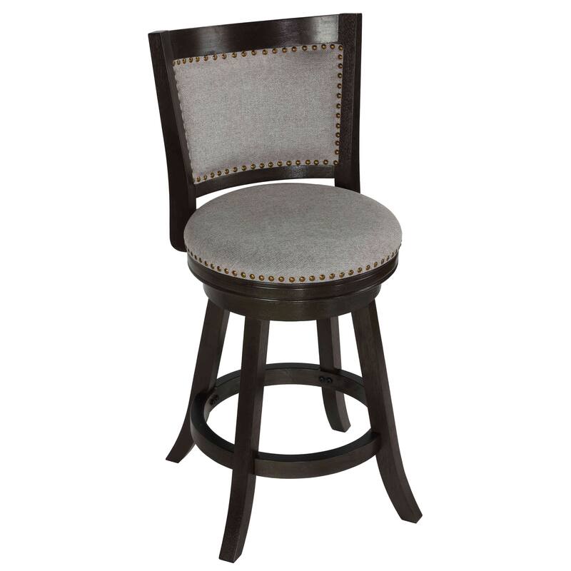 Cortesi Home Ferne Solid Wood Swivel Barstool, Gray Fabric