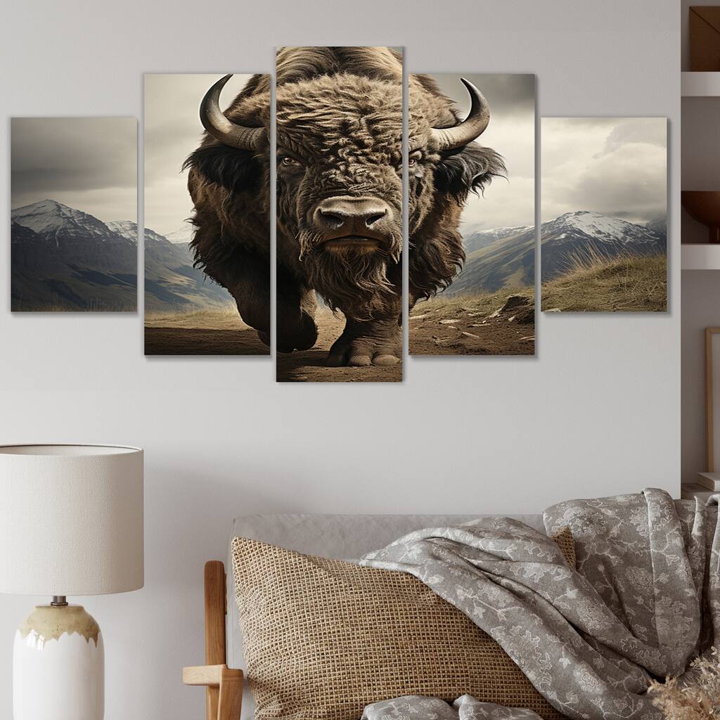 Designart "Bison Protrait III" Animals Metal Wall Art Set