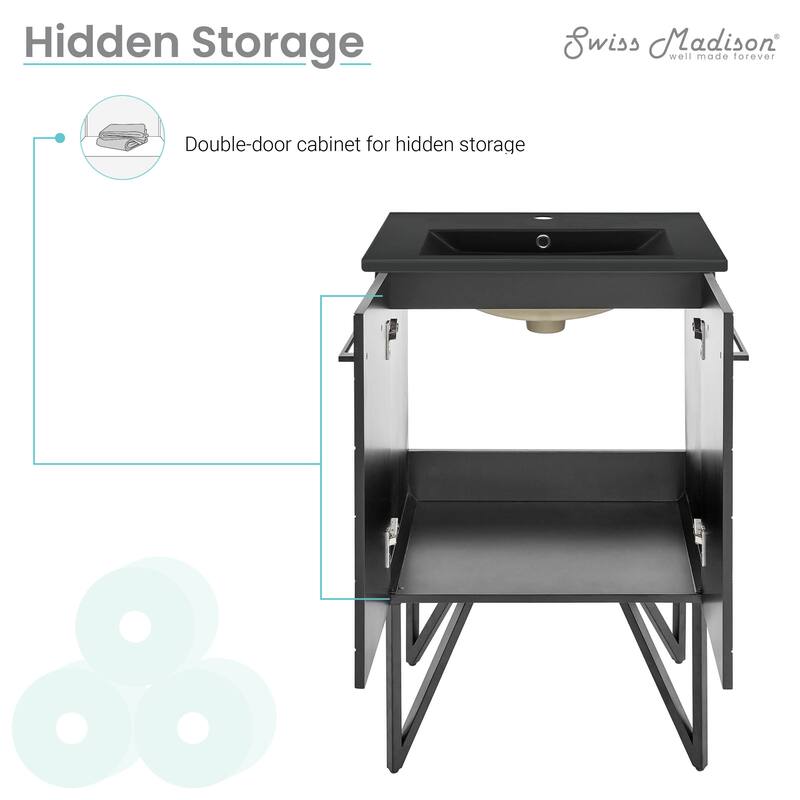 Annecy 24 In. Phantom Black Bathroom Vanity With Black Ceramic Sink Top