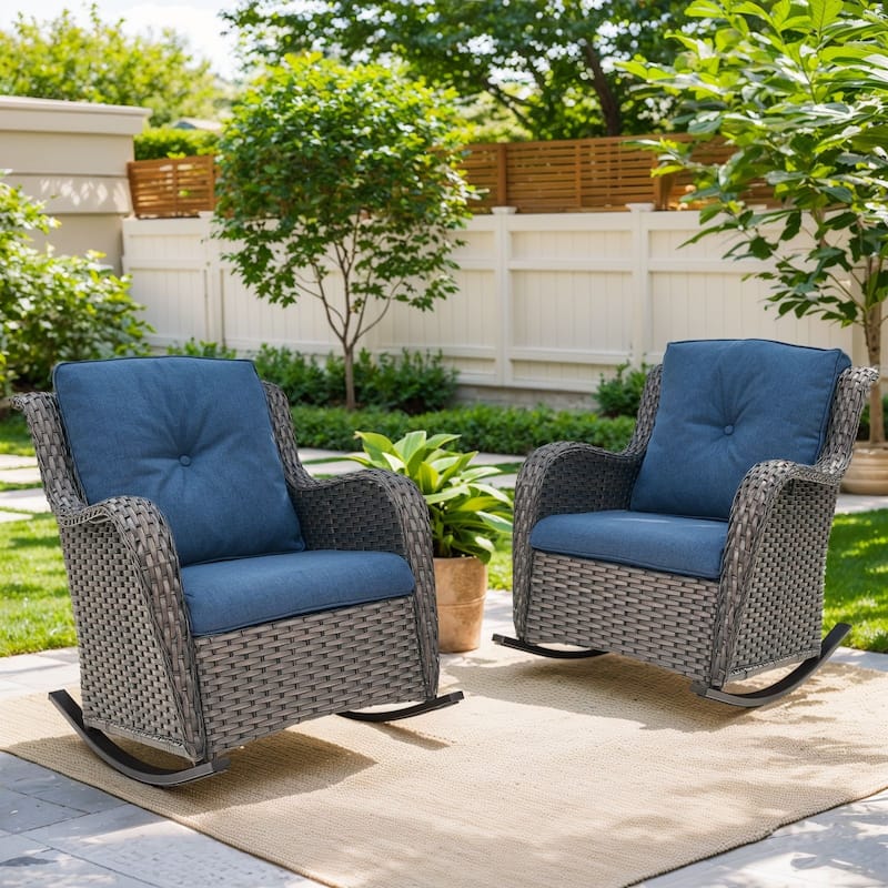 Patio Rocking Chair Outdoor Rocking Chairs Set of 2 - Blue - Brown