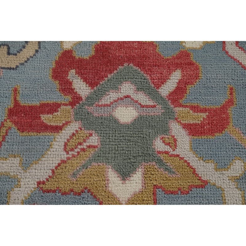 Blue Oushak Area Rug Hand-Knotted Floral Wool Carpet - 8'2" x 10'0"