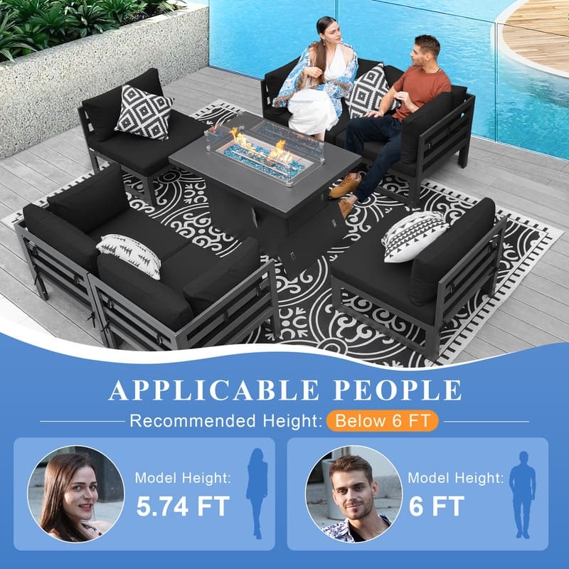 FINCATI 7 Pcs Patio Furniture Set Outdoor Sectional Sofa Set with Firepit Table - 7 Pieces