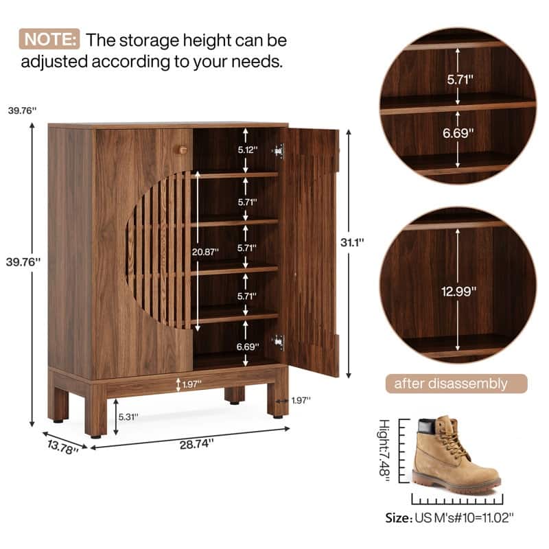 Wooden Shoe Storage Cabinet with Adjustable Shelves for 20 Pair of Shoes